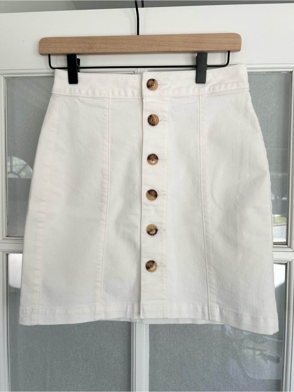LOFT White Button-Front Mini Skirt